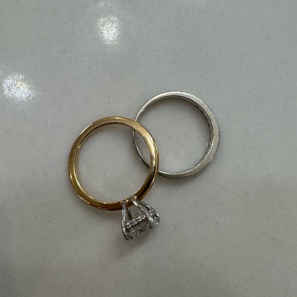 Gold Bridal Set- 2CT Emerald Cut Engagement Ring &White Gold Wedding Band - Picture 4 of 9